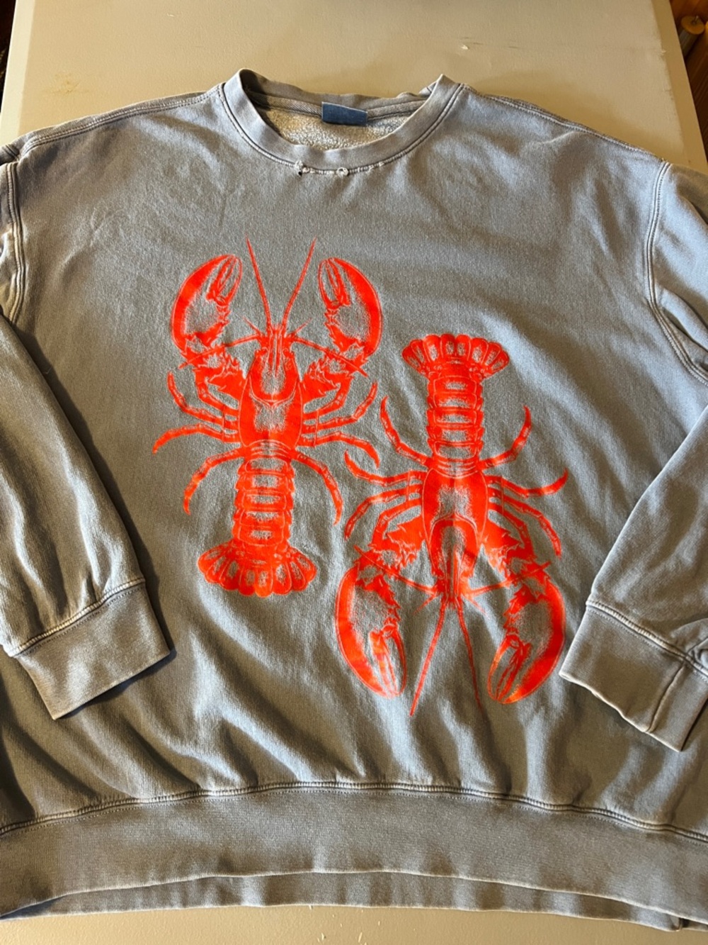 Comfort Colors Distressed Blue Sweatshirt with Red Lobster Print Oversized Fit - Picture 15 of 16